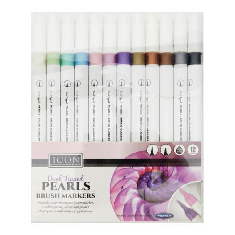 Icon Dual Tipped Brush Markers - Metallic Pearl - Pack of 12-Brush Pens-Icon|StationeryShop.co.uk