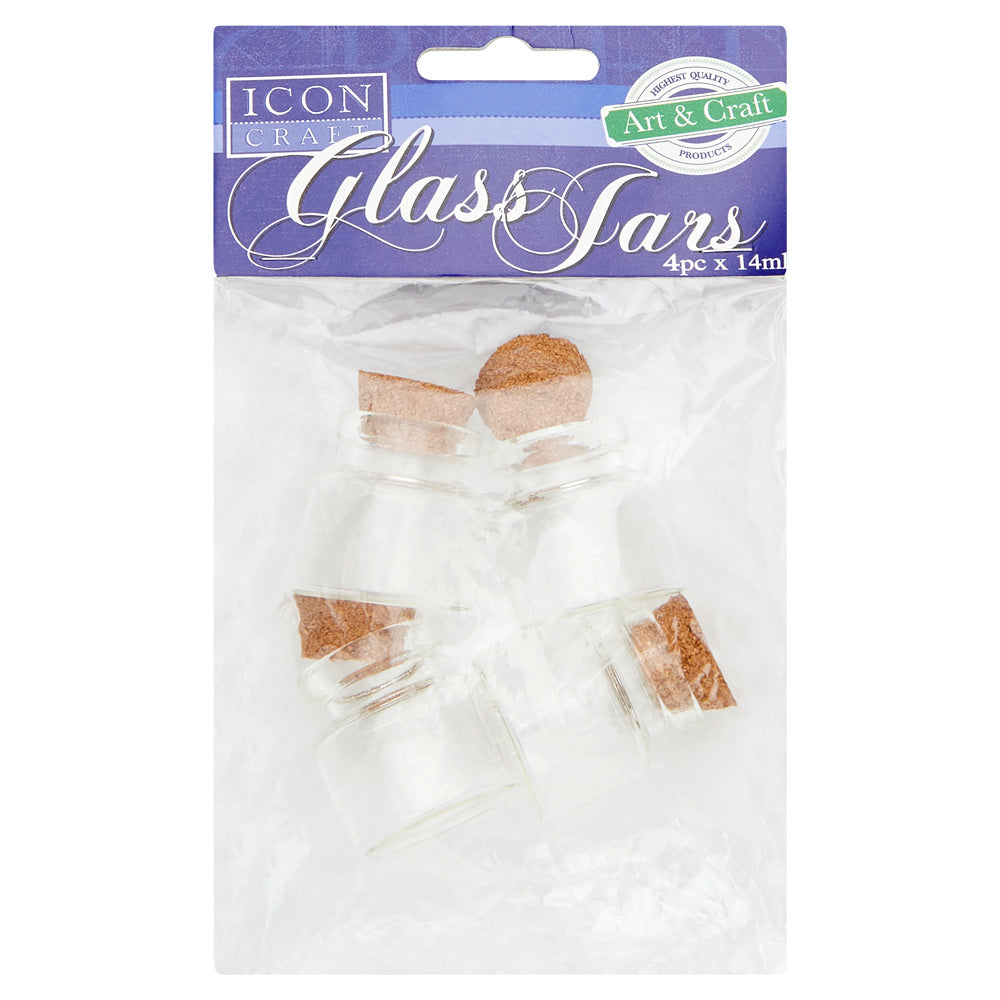 Icon Glass Jars with Cork Lid - 14ml - Pack of 4-Art Storage & Carry Cases-Icon|StationeryShop.co.uk