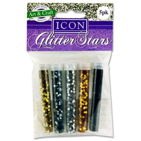 Icon Glitter Stars - Metallic - Pack of 5-Sequins & Glitter-Icon|StationeryShop.co.uk
