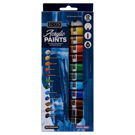 Icon Highest Quality Acrylic Paints - Box of 12-Paint Sets-Icon|StationeryShop.co.uk