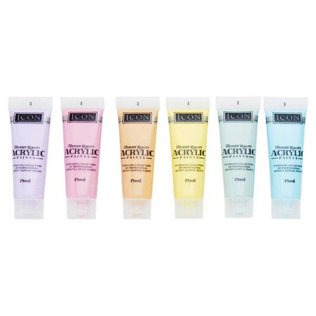 Icon Highest Quality Acrylic Paints - Set of 6x75ml - Pastel