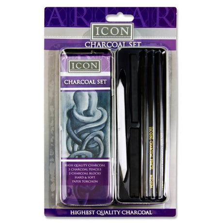 Icon Highest Quality Charcoal Set in Tin-Artist Sets-Icon|StationeryShop.co.uk