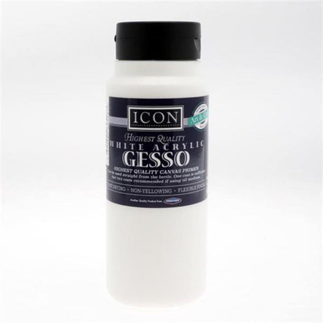 Icon Highest Quality White Acrylic Gesso Canvas Primer - 500ml Bottle-Acrylic Paints-Icon|StationeryShop.co.uk