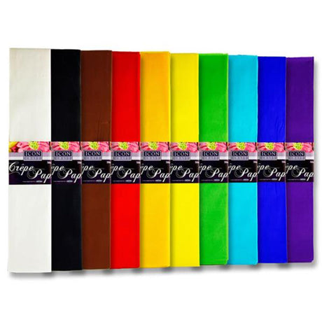 Icon Multipack | Crepe Paper - 50cm x 2m - Assorted Colours - Pack of 10-Crepe Paper-Icon|StationeryShop.co.uk