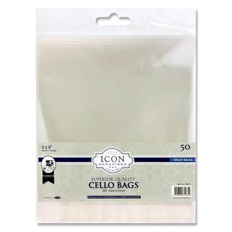 Icon Occasions 6x6 Self Seal Cello Bags - Pack of 50-Cellophane Bags & Rolls-Icon|StationeryShop.co.uk