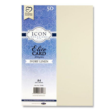 Icon Occasions A4 Linen Card - 300gsm - Ivory- Pack of 50-Craft Paper & Card-Icon|StationeryShop.co.uk