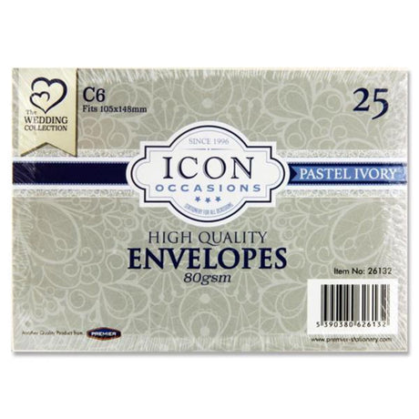 Icon Occasions C6 Envelopes - 100 gsm - Ivory - Pack of 30-Craft Envelopes-Icon|StationeryShop.co.uk