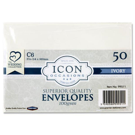 Icon Occasions C6 Envelopes - 100 gsm - Ivory - Pack of 50-Craft Envelopes-Icon|StationeryShop.co.uk