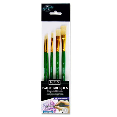 Icon Paint Brush Set - Hog Hair - Pack of 5-Paint Brushes-Icon|StationeryShop.co.uk