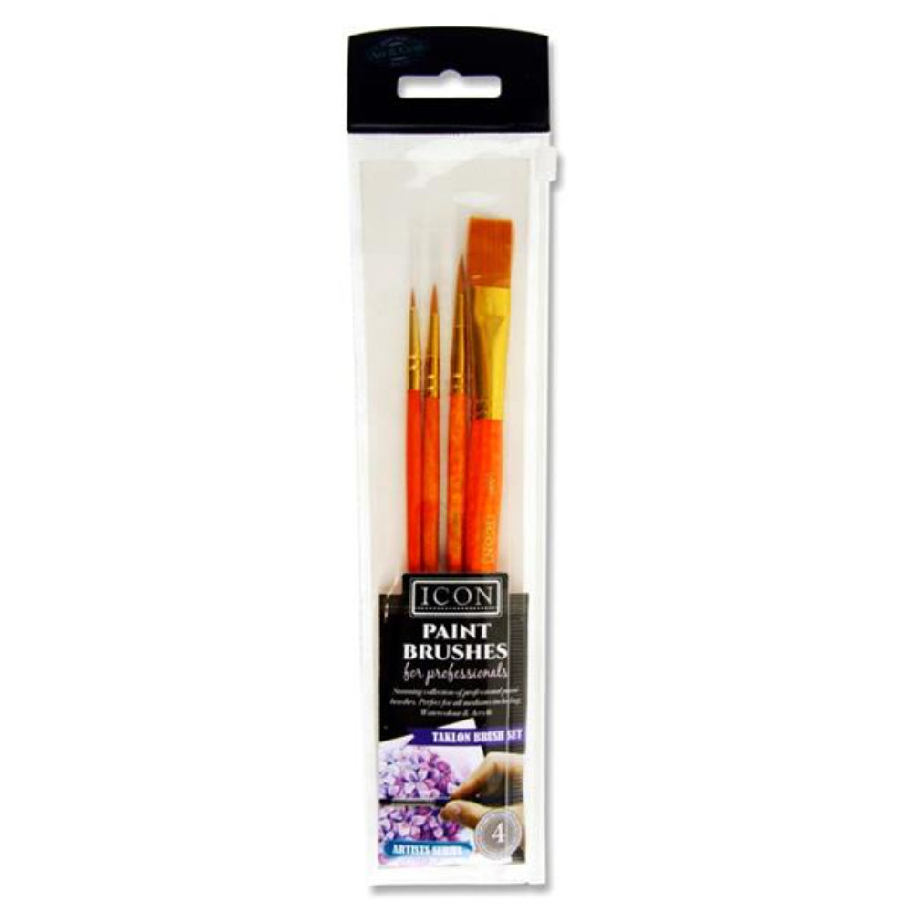 Icon Paint Brushes for Professionals - Golden Taklon - 4 Pieces-Paint Brushes-Icon|StationeryShop.co.uk