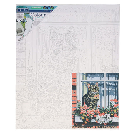 Icon Paint By Numbers Canvas - 300x250mm - Cat at Window-Colour-in Canvas-Icon|StationeryShop.co.uk
