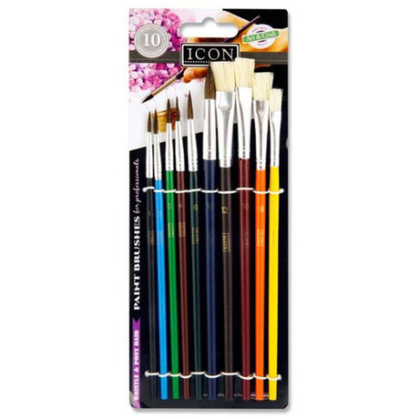 Icon Professional Paint Brushes - Bristle & Pony Hair - Set of 10-Paint Brushes-Icon|StationeryShop.co.uk