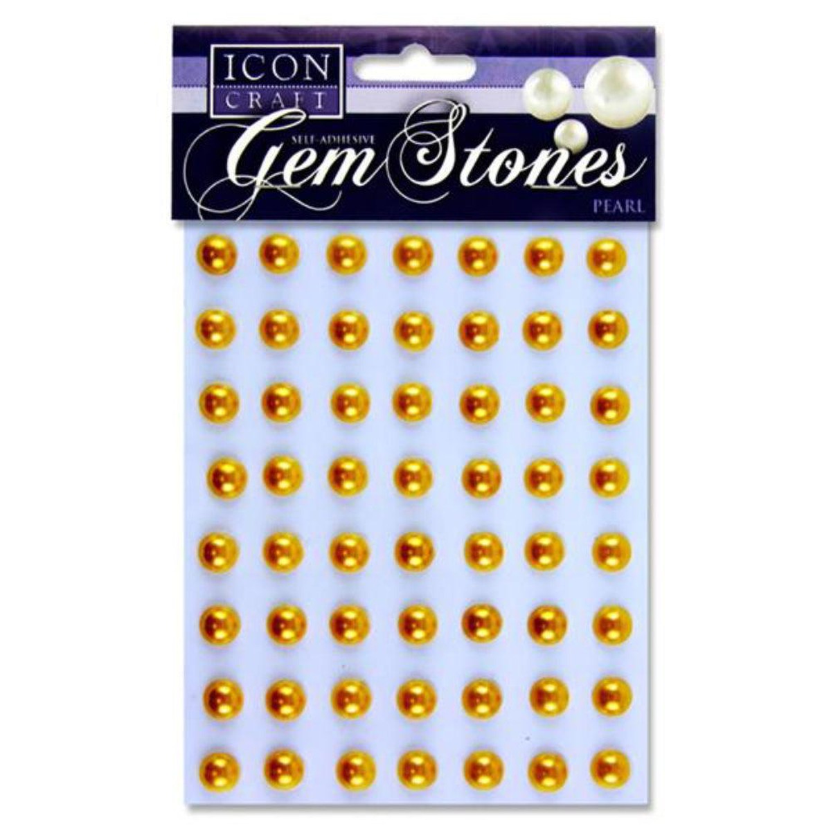 Icon Self Adhesive Gem Stones - 10mm - Pearl - Gold - Pack of 56