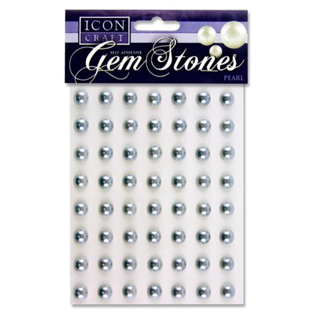 Icon Self Adhesive Gem Stones - 10mm - Pearl - Silver - Pack of 56-Rhinestones & Flatbacks-Icon|StationeryShop.co.uk