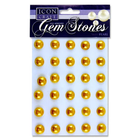 Icon Self Adhesive Gem Stones - 14mm - Pearl - Gold - Pack of 30-Rhinestones & Flatbacks-Icon|StationeryShop.co.uk