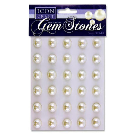 Icon Self Adhesive Gem Stones - 14mm - Pearl - White - Pack of 30-Rhinestones & Flatbacks-Icon|StationeryShop.co.uk