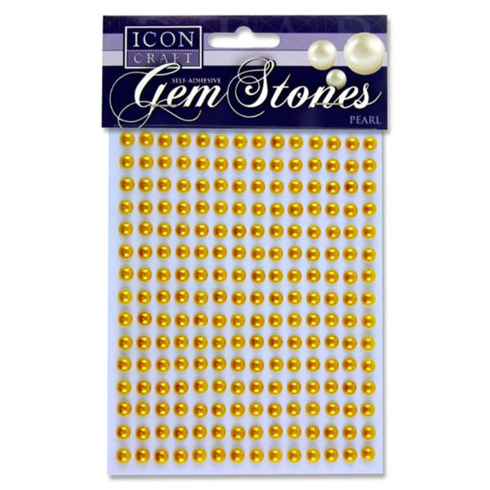 Icon Self Adhesive Gem Stones - 6mm - Pearl - Gold - Pack of 210-Rhinestones & Flatbacks-Icon|StationeryShop.co.uk