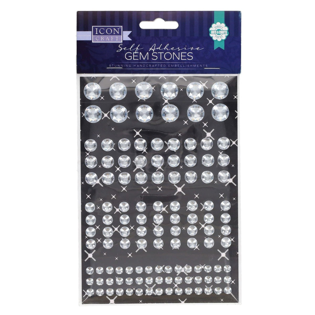 Icon Self Adhesive Gem Stones - Round - White in Various Sizes - Pack of 120