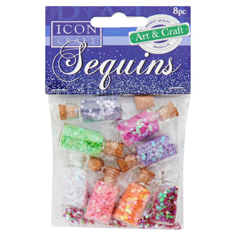 Icon Sequin Stars in Glass Jar - 2.5g - Pack of 8-Sequins & Glitter-Icon|StationeryShop.co.uk