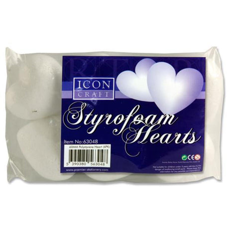 Icon Styrofoam Hearts - 60mm - Pack of 6-Styrofoam/Polyestyrene-Icon|StationeryShop.co.uk