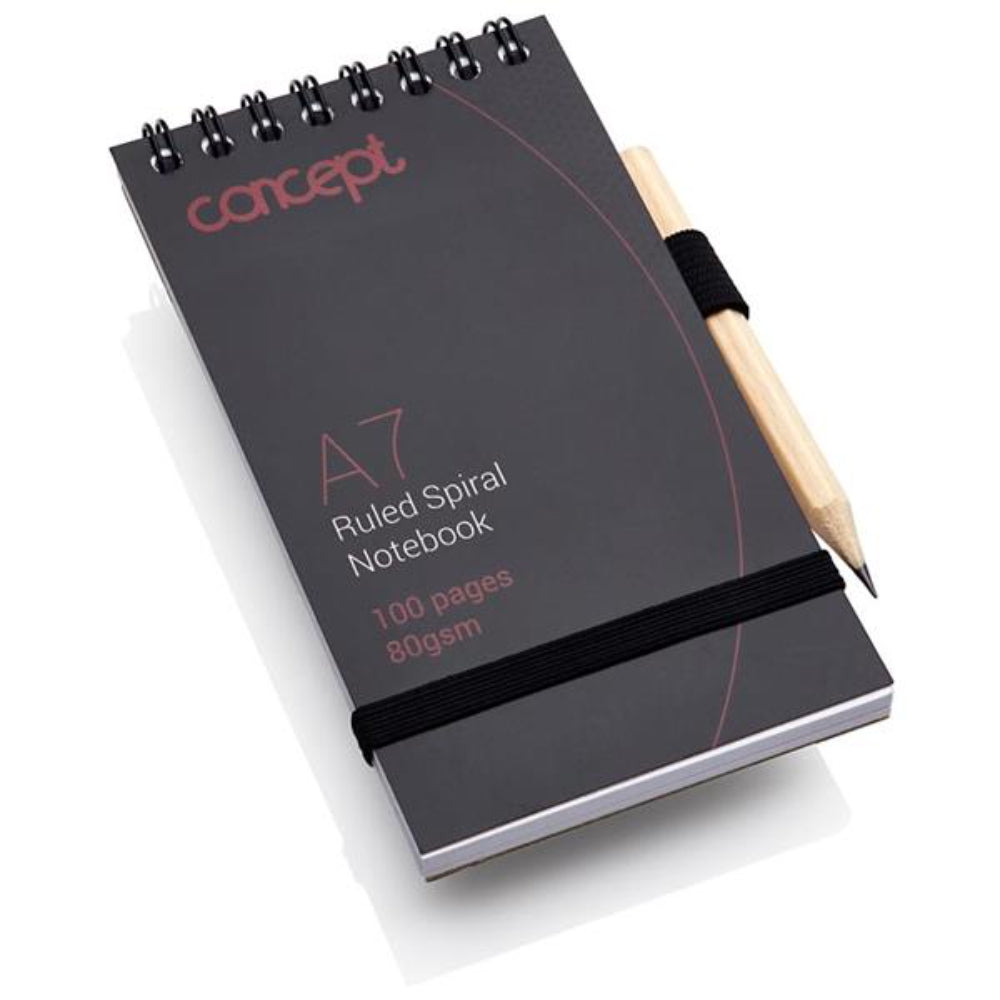 Concept A7 Spiral Pocket Notebook with Pencil - 100 Pages