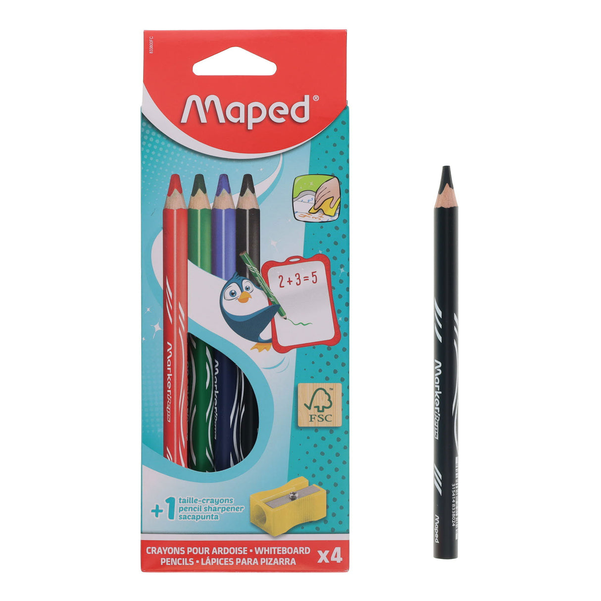 Maped Whiteboard Pencils & Sharpener - Pack of 4