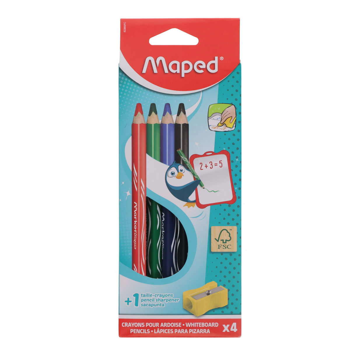 Maped Whiteboard Pencils & Sharpener - Pack of 4