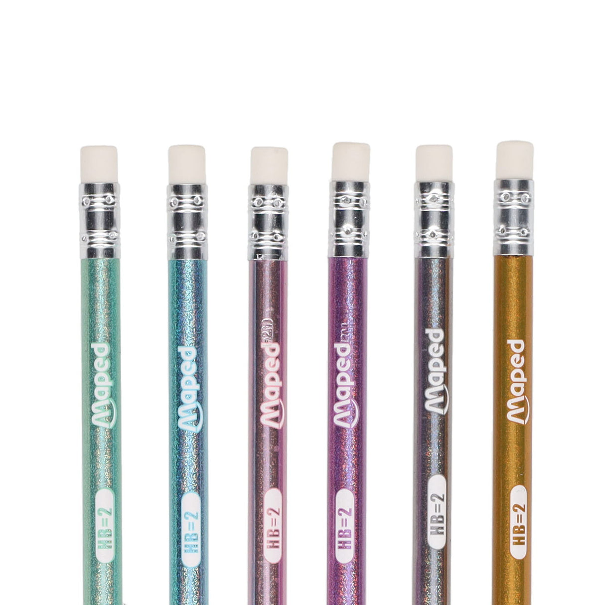 Maped Graph Hb Glitter Pencils with Eraser - Pack of 6
