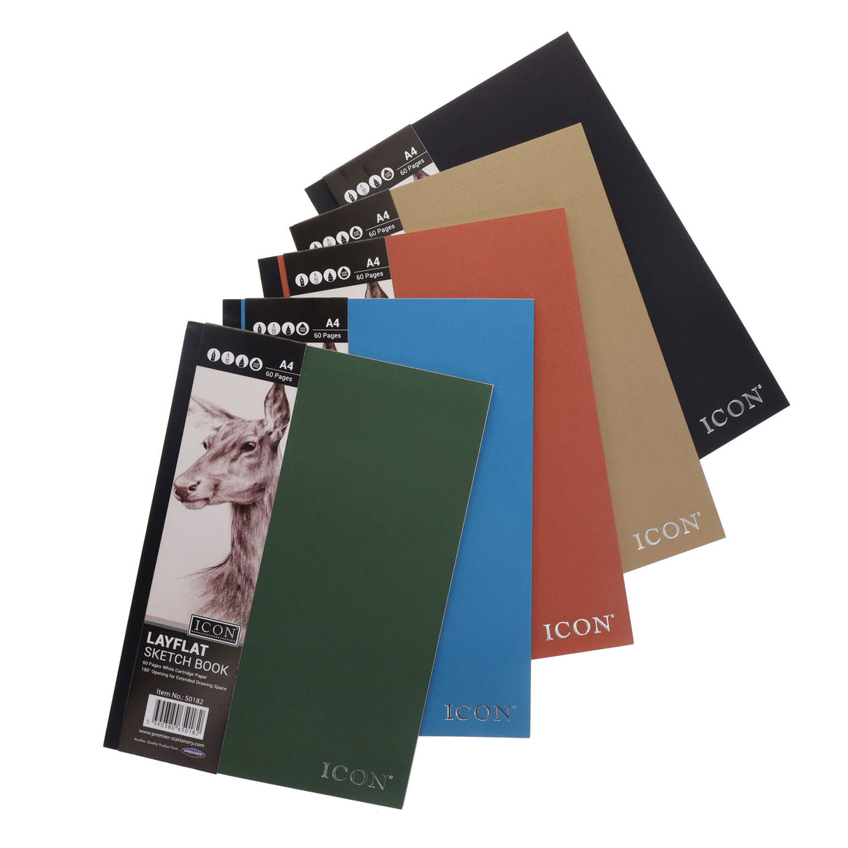 Icon A4 Layflat Sketchbook 30 Sheets - 105gsm - Pack of 5