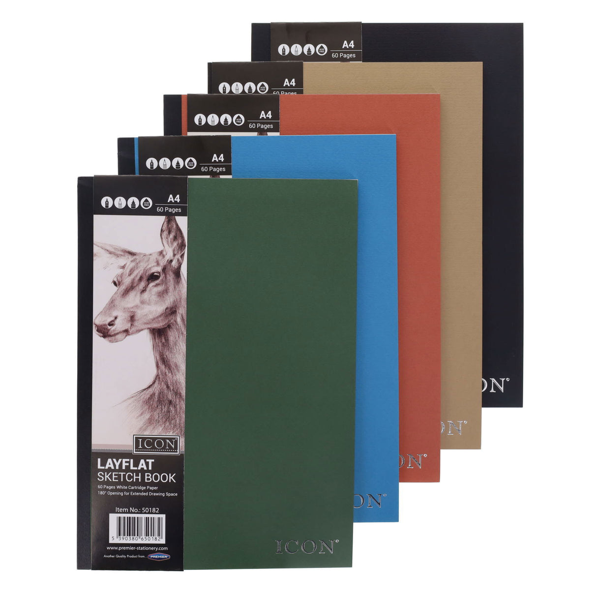 Icon A4 Layflat Sketchbook 30 Sheets - 105gsm - Pack of 5