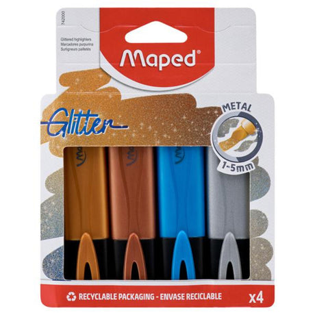 Maped Glitter Highlighters Metallic - Pack of 4-Highlighters-Maped|StationeryShop.co.uk