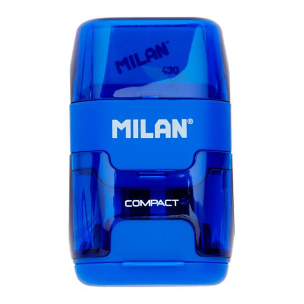 Milan Compact Twin Hole Sharpener & Eraser - Blue-Sharpeners-Milan|StationeryShop.co.uk