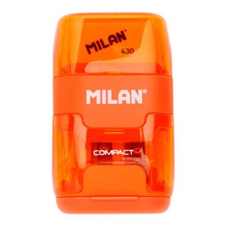 Milan Compact Twin Hole Sharpener & Eraser - Orange-Sharpeners-Milan|StationeryShop.co.uk