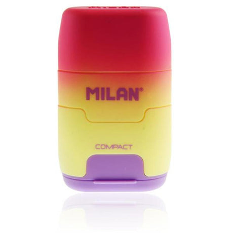 Milan Compact Twin Hole Sharpener & Eraser Sunset Pink-Sharpeners-Milan|StationeryShop.co.uk
