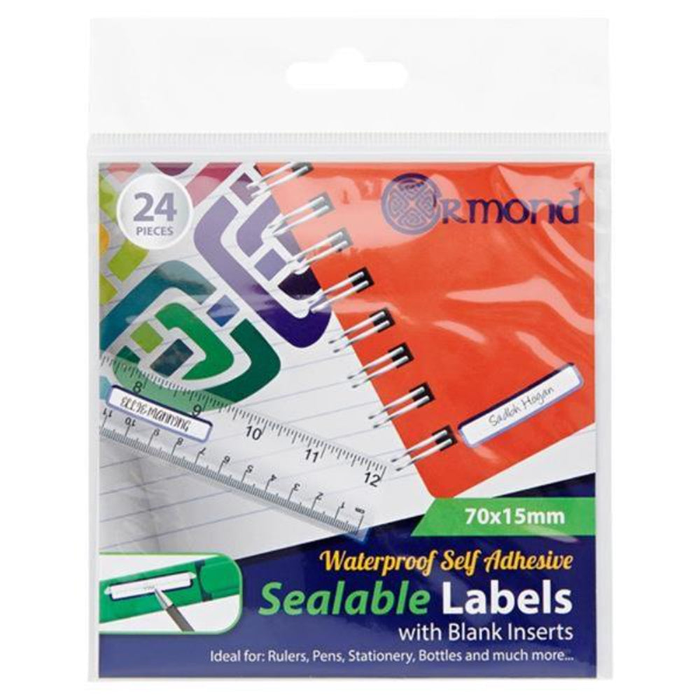 Ormond 70mm x 15mm Waterproof Self Adhesive Sealable Labels - Pack of 24-Labels-Ormond|StationeryShop.co.uk