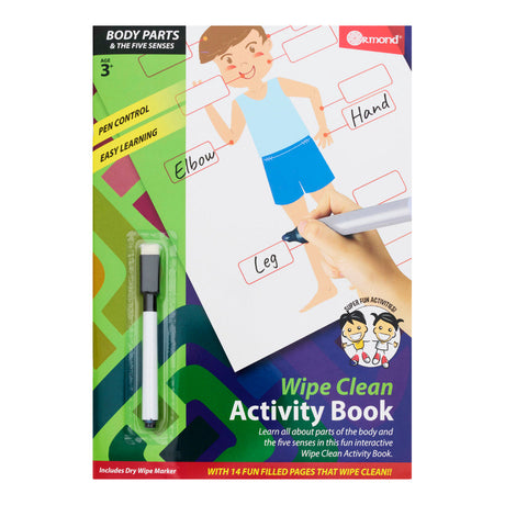 Ormond A4 Wipe Clean Activity Book - 14 Pages - Body Parts and the 5 Senses-Activity Books ,Educational Books-Ormond|StationeryShop.co.uk