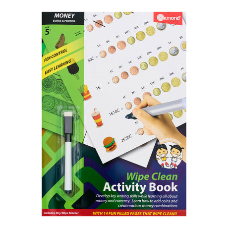 Ormond A4 Wipe Clean Activity Book - 14 Pages - Money (Euro)-Activity Books ,Educational Books-Ormond|StationeryShop.co.uk