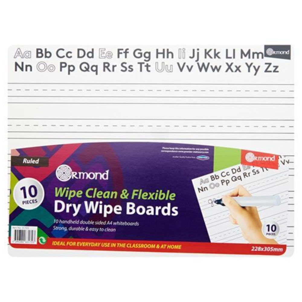 Ormond Dry Wipe Board - Ruled for Letters - 228x305mm - Letters - Pack of 10-Whiteboards-Ormond|StationeryShop.co.uk