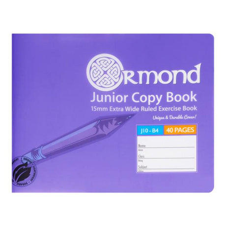 Ormond J10-B4 Durable Cover Junior Copy Book - Extra Wide Ruled - 40 Pages - Purple-Copy Books-Ormond|StationeryShop.co.uk