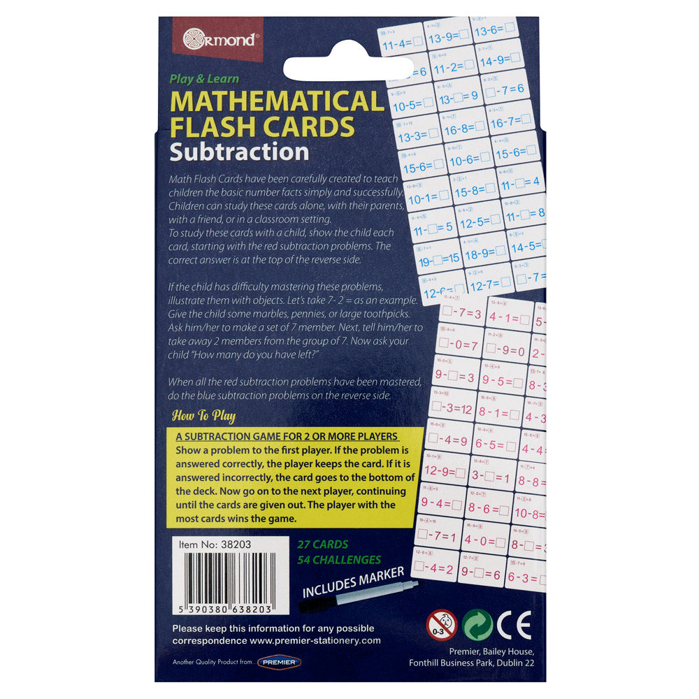 Ormond Mathematical Flash Cards - Substraction - Pack of 27-Educational Games-Ormond|StationeryShop.co.uk