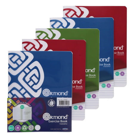 Ormond Multipack | A11 88Pg Durable Cover Exercise Copy Books - Bright - Pack of 5-Exercise Books-Ormond|StationeryShop.co.uk