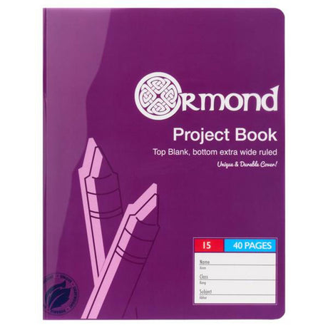 Ormond No.15 Durable Cover Project Book - Top Blank, Bottom Extra Wide Ruled - 40 Pages - Purple-Subject & Project Books-Ormond|StationeryShop.co.uk