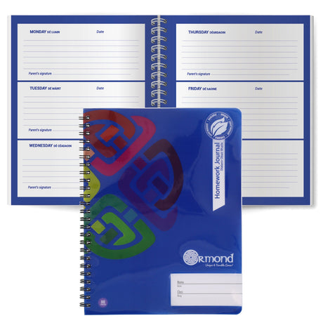 Ormond Wiro Durable Cover Homework Journal - Week to View - 88 Pages - Blue-Homework-Ormond|StationeryShop.co.uk