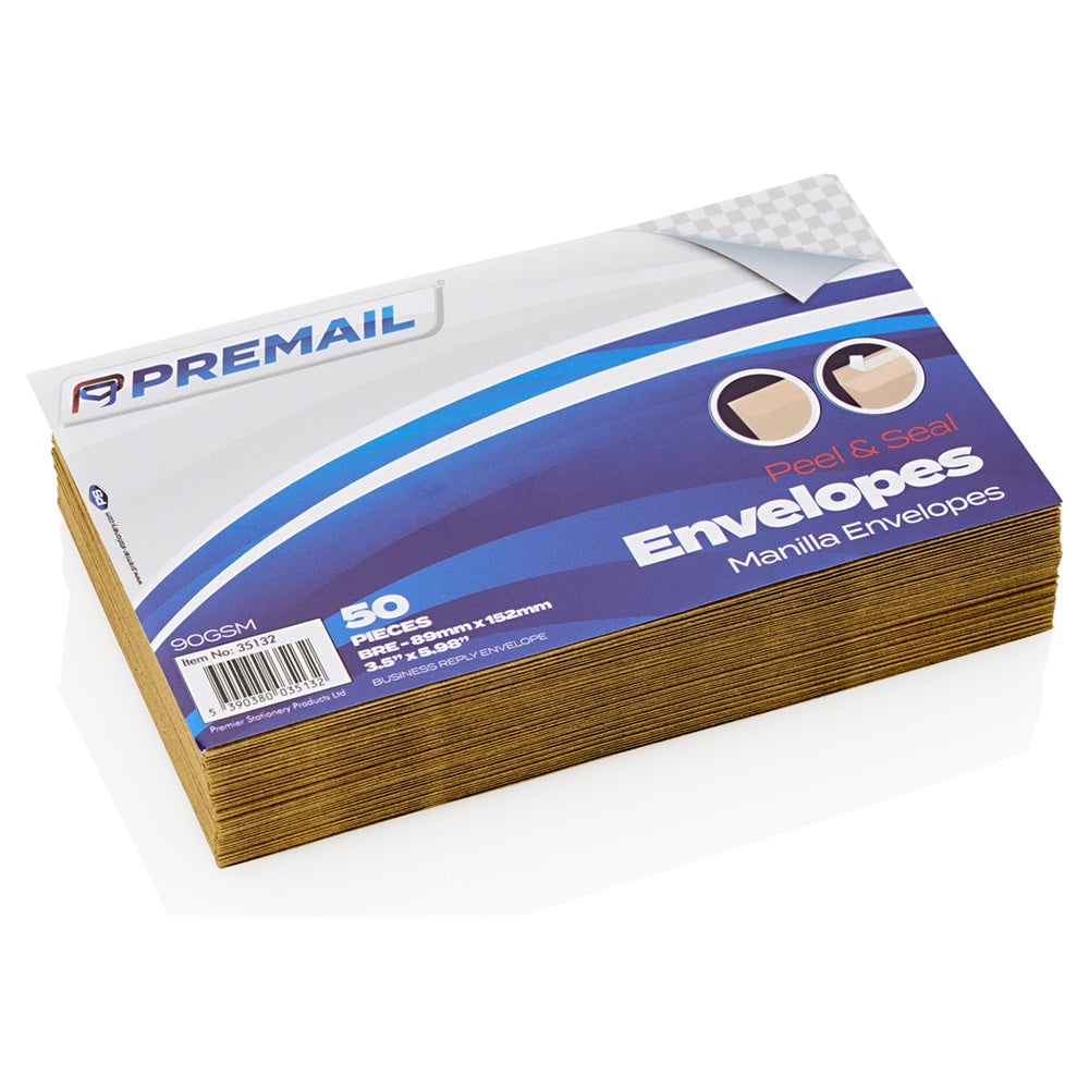 Premail BRE Peel & Seal Envelopes - 89 x 152mm - Manilla - Pack of 50-Envelopes-Premail|StationeryShop.co.uk