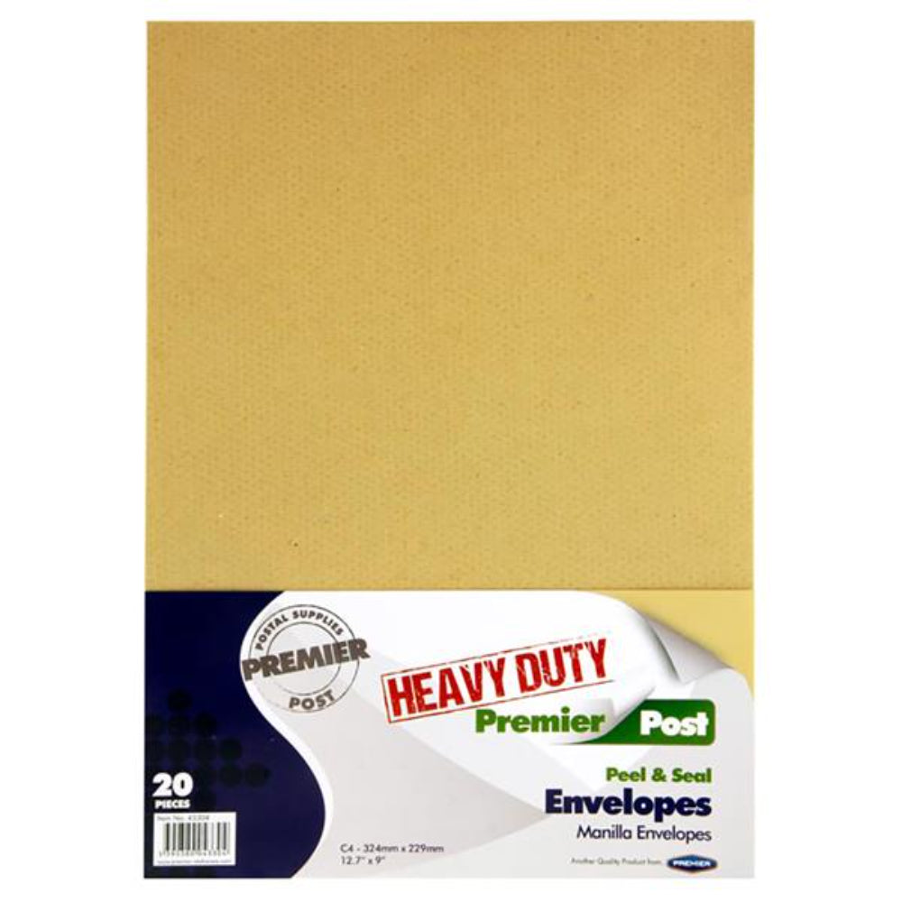 Premail C4 Heavy Duty Peel & Seal Envelopes - 324 x 229mm - Manilla - Pack of 20-Envelopes-Premail|StationeryShop.co.uk