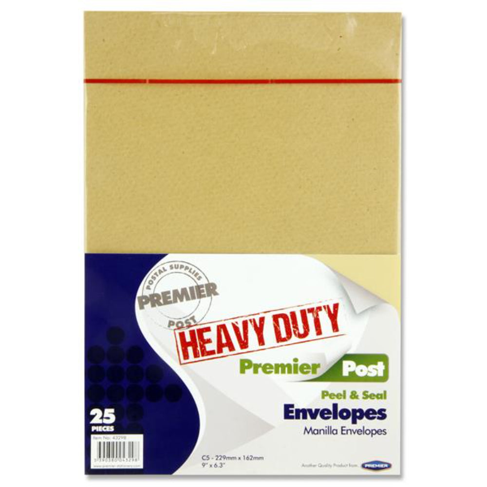 Premail C5 Heavy Duty Peel & Seal Envelopes - 229 x 162mm - Manilla - Pack of 25-Envelopes-Premail|StationeryShop.co.uk
