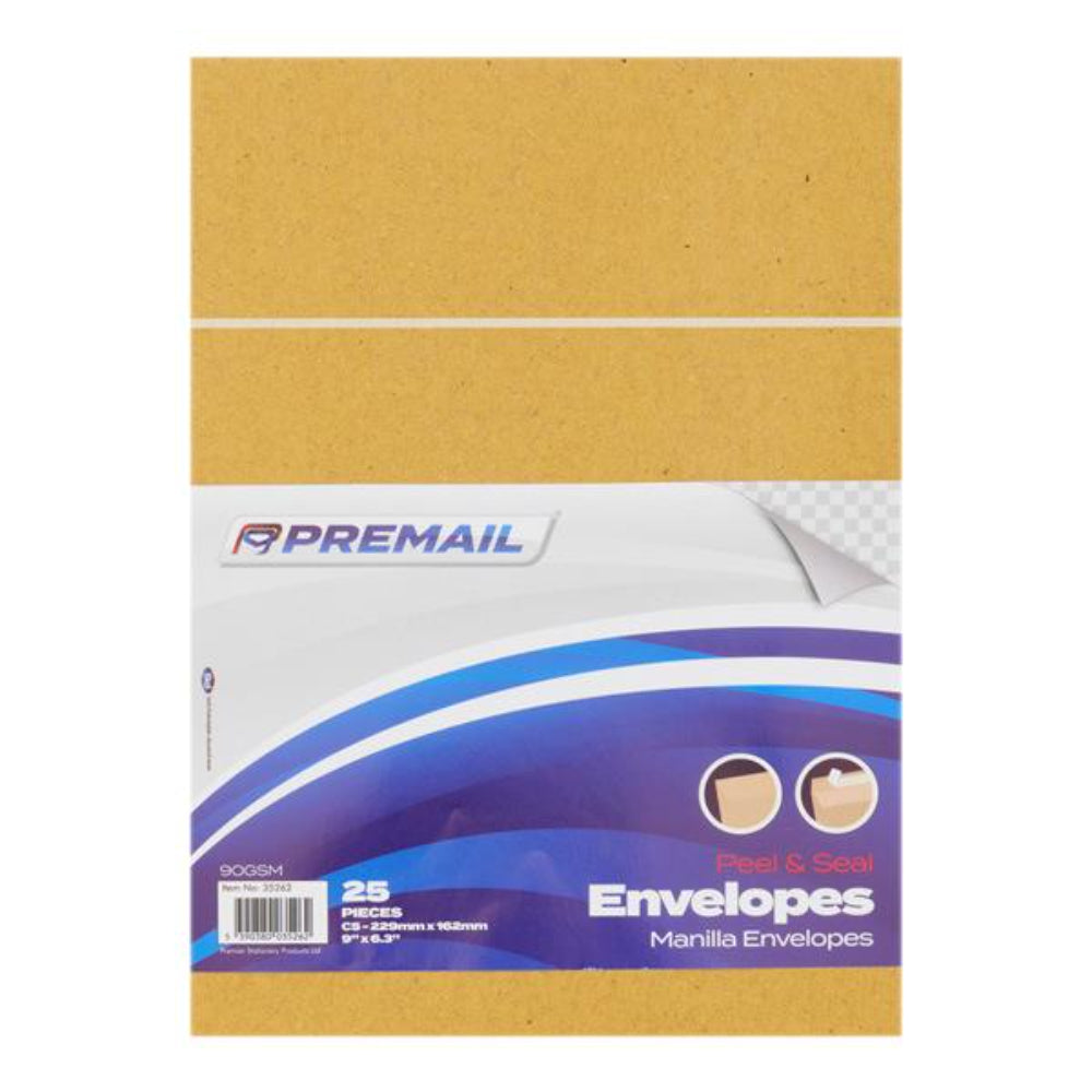 Premail C5 Peel & Seal Window Envelopes - Manilla - Pack of 25-Envelopes-Premail|StationeryShop.co.uk