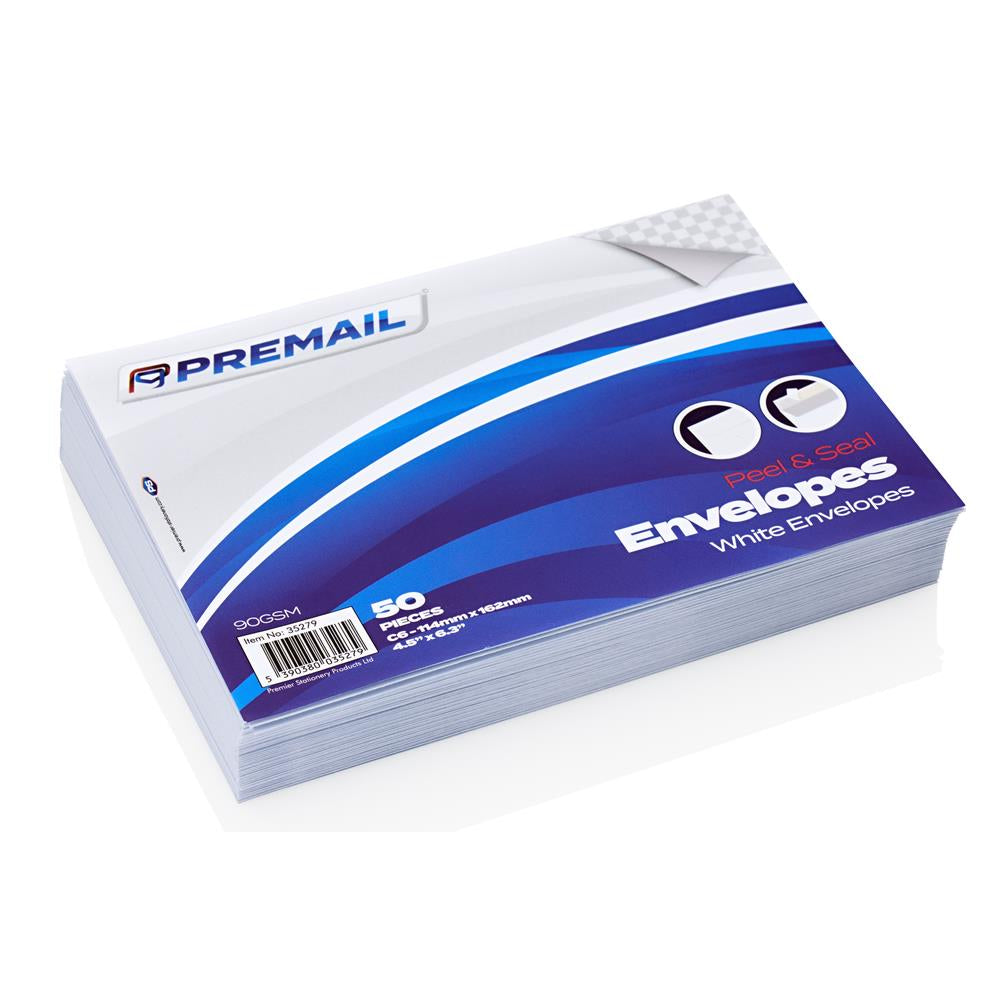 Premail C6 Peel & Seal Envelopes - White - Pack of 50-Envelopes-Premail|StationeryShop.co.uk