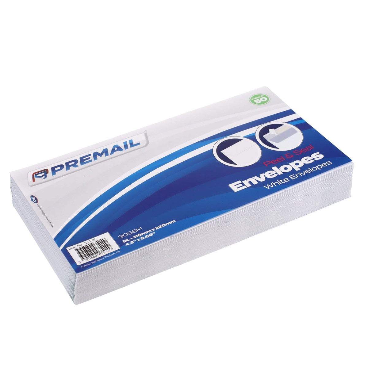 Premail DL Peel & Seal Envelopes - 110 x 220mm - White - Pack of 50