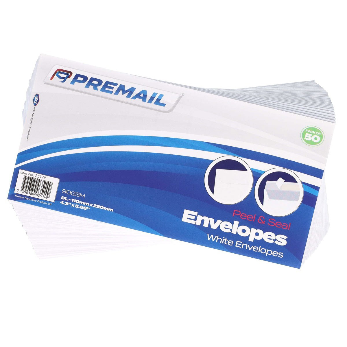 Premail DL Peel & Seal Envelopes - 110 x 220mm - White - Pack of 50